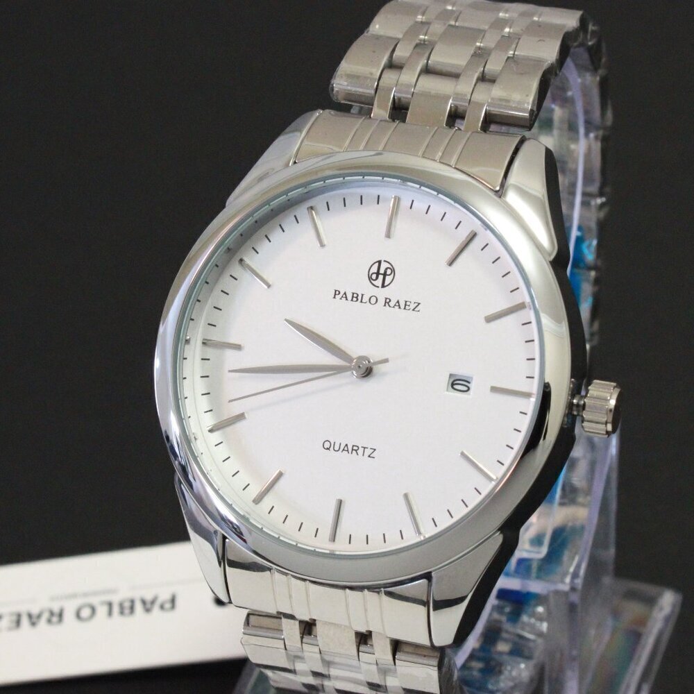 Men's Casual Fashion Watch Silver Tone Butterfly Clasp 40mm - Picture 7 of 13